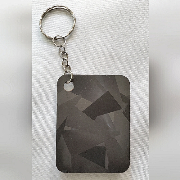 NEW Handmade Keychain Bag Tag! Hologram Geo. & Silver Wood Heart. Unisex. - Picture 5 of 8